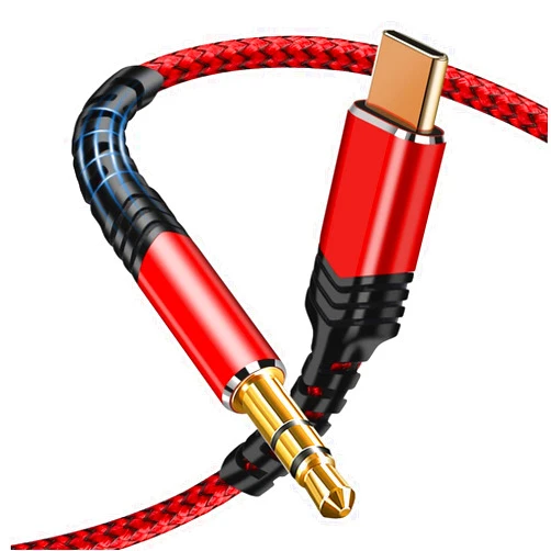Twinkk Samsung Galaxy S22 Aux Cord, Premium Nylon Type C to 3.5mm Car Cord for iPad Pro 2018 Google Pixel 6/5/4/4XL/3/3 XL, S22/S22+/S21/S21+/Note 20 Ultra/Note 10+, OnePlus 6T/7/7T, Red (TK-66)