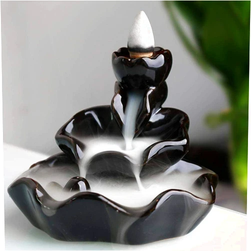 HYPOSFEE Waterfall Incense Burner, Lotus Backflow Incense Holder Ceramic Censer Cones Sticks Porcelain Holder with 10 Free Mixed Aromatherapy Cones