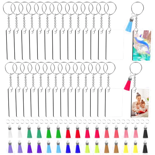 Modacraft 120Pcs Sublimation Keychain Blanks Bulk Set with Rectangle Sublimation Blanks Tassels Keychain Rings & Jump Rings for DIY Keychain Crafting