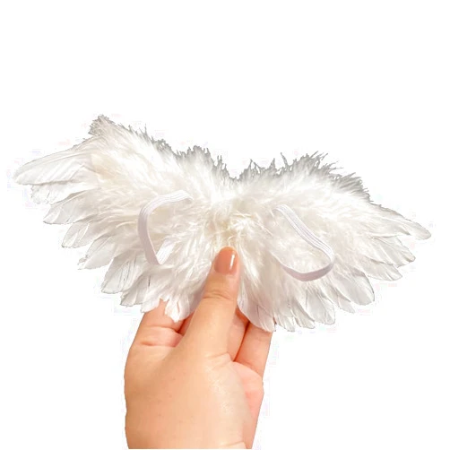 Calsgkspray 1 Pc White Mini Black and White Angel Feather Wings Doll Feather Wings Photography Props with Elastic Straps for DIY Crafts Clothes Sewing Decoration Supplies (White)