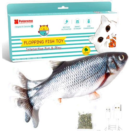 Potaroma Cat Toys Flopping Fish with SilverVine and Catnip, Moving Kitten Kicker, Floppy Wiggle Carp for Small Dogs, Interactive Motion Kitty Exercise, 10.5 Inches