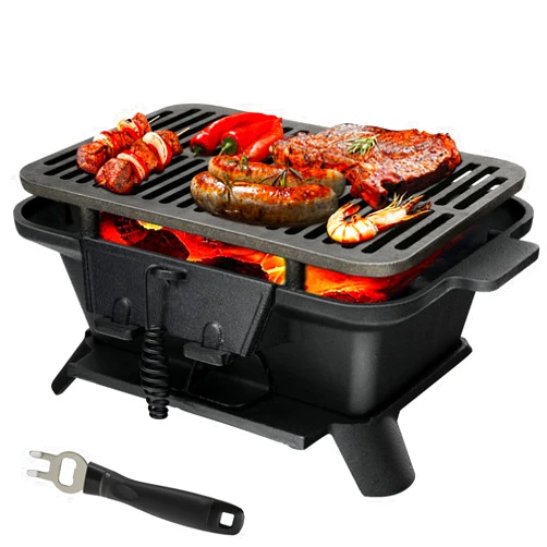 Giantex Charcoal Grill Hibachi Grill, Portable Cast Iron Grill with Double-sided Grill Grate, Air Regulating Door, Fire Gate, Grill Grate Lifter, BBQ Grill for Outdoor Picnic Camping Backyard Cooking