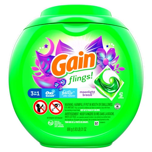 Gain flings! Liquid Laundry Detergent Pacs, Moonlight Breeze, 42 Count