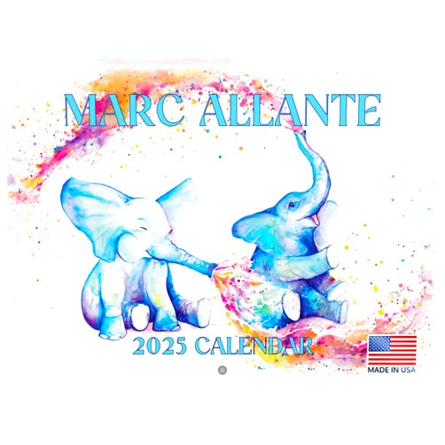 Poster Foundry Marc Allante Animals Art Watercolor Calendar 2025 Monthly Wall Calender 12 Month | American Made In The USA