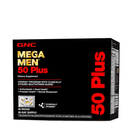 GNC Mega Men 50 Plus Vitapak | Heart Health, Prostate Health, and Mental Sharpness | 30 Count