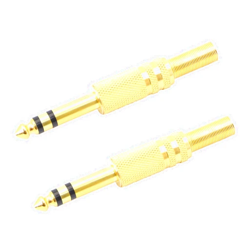 PNGKNYOCN 1/4 inch Stereo Plugs, Replacement 6.35mm TRS Solder Type DIY Audio Connector Gold-Planted for Repair Guitar Cables, Instrument Cord (2 Pack)