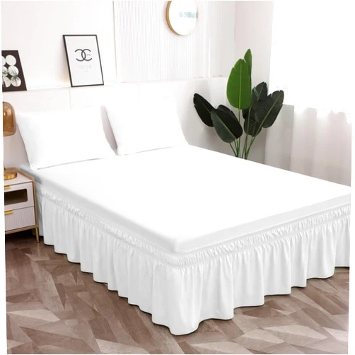 Toodou White Bed Skirt 16 Inch Drop Dust Ruffle Only, Three Microfiber Fabric Sides Wrap Around with Elastic, Easy to Install, Cover Up King/Cal King Size Bed