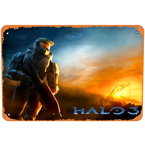 AirBnk Halo 3 Movie Poster Tin Painting Tin Sign Metal Sign Vintage Metal Poster Home Wall Decoration, Multicolor, 8inx12in