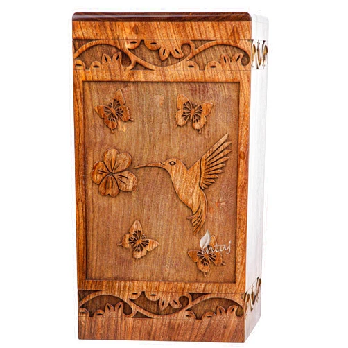 INTAJ Wooden Cremation Urn for Human Ashes, Adult INTAJ Rosewood Urn for Ashes, Humming Bird Funeral Cremation Urn Hand-Crafted - Burial Urn Box (Rosewood Birds, Large - 11.25Hx6.25W (250 Cu/in))