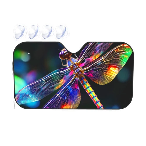 GHZQJFD Car Windshield Sun Shade Foldable Front Window Shade for Car Colorful Dragonfly Art Auto Sun Visor Protector Heat Windshield Cover for Most Sedans SUV Truck Car Interior, Medium, White