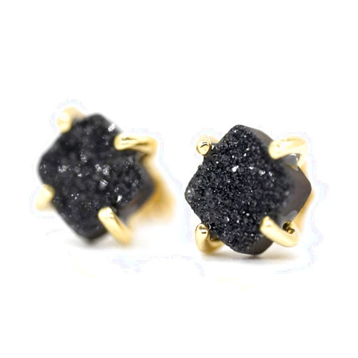 Angelstones 18K Gold Plated Stud Earrings For Women, Handmade 925 Sterling Silver Stud Earrings, Small Druzy Lightweight Hypoallergenic Crystal Earrings