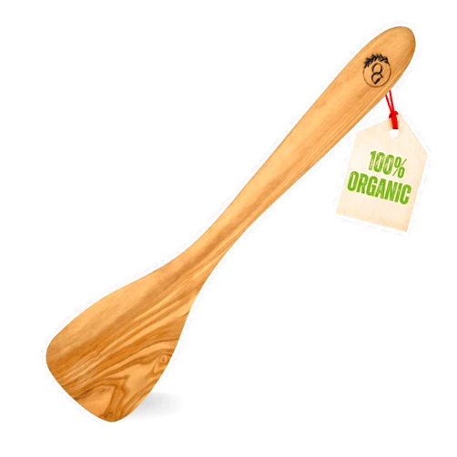 Dolce Oli Olive Wood Handmade Flat Spatula Solid Turner 100% Mediterranean Olive Wood High Heat Resistant Safe Nonstick cookware Flipping Eggs, Fish, Chopper, Housewarming Gifts Women Men (1, 12)
