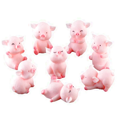 MAOMIA Miniature Pig Figurines 8 Pcs, Cute Pink Piggy Toy Figures Cake Toppers for Fairy Garden Decor Christmas Desk Decoration