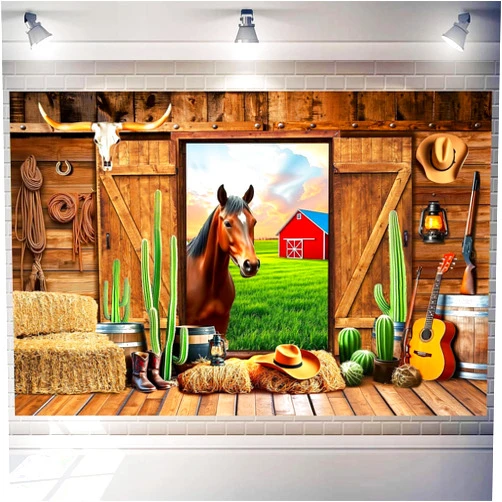 Art_Angels Western Cowboy Backdrop 10x6 FT Cowboys Horse Photography Background Rustic Wild West Wooden Barn House Western Party Decorations Banner Photo Shoot Props