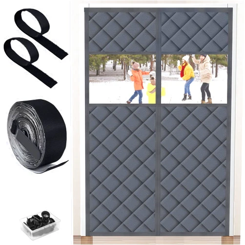 Foxtell Visible Magnetic Thermal Insulated Door Curtain, Fit 48” x 80” Door Cover Curtain with Window, Magnetic Winter Door Curtain Sound Proof Curtain for Doorway Weatherproof Thermal Door Curtain