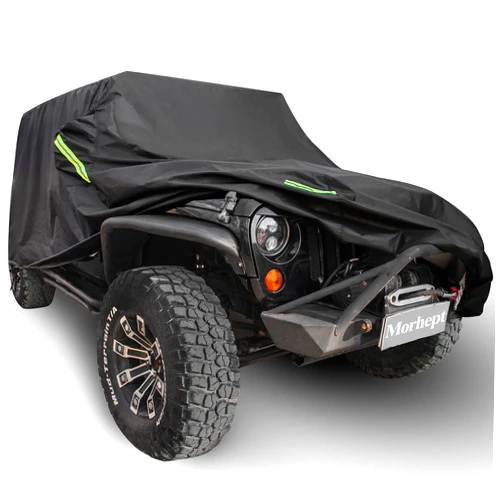 Morhept Waterproof Cover for Jeep Wrangler JK JL CJ YJ TJ 2 Door 1987-2023 Outdoor Sun Rain Wind Snow Protection Dustproof Covers with Driver Door Zipper Black