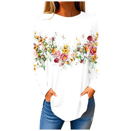 GOFULY Womens Blouses Dressy Casual Fall Hippie Tshirts Shirts Long Sleeve Cute Tops Floral Tunics Tops Crew Neck Sweatshirts