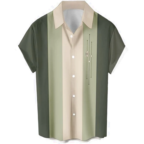 RDJOIMBX Mens Bowling Shirts, 1950s Hawaiian Vintage Button Down Short Sleeve Shirts Summer Casual Holiday Beach Shirts