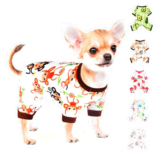 PinkTie Dog Pajamas for Small Dogs Boy Girl Cute Dog Clothes Soft Stretch Chihuahua Yorkie Clothes Onesies Summer Puppy Pajamas XS-XXL, Pet Dog Pjs Outfits Shirts Pet Cats Jammies Sleeper (Large, Cute monkey)