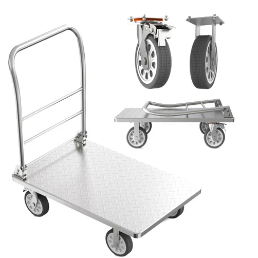 TIDFOLGHTTHOR Heavy-Duty Flatbed Platform Cart with Wheels,2200 LBS Steel Foldable Platform Hand Truck Push Cart,Flat Cart with 6