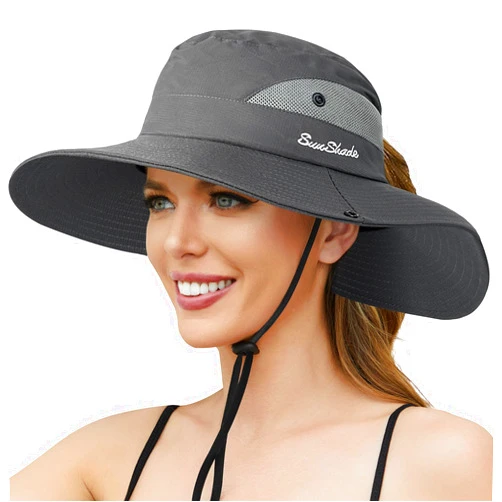 Trifabricy Womens Sun Hat - Sun Hats for Women with Ponytail Hole, Foldable Wide Brim Cooling Mesh Beach Fishing Hat for Outdoor