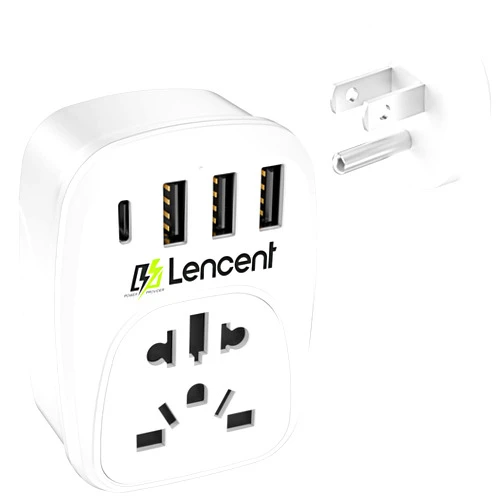 LENCENT World to US Plug Adapter with 3 USB & 1 PD Type-c Quick Fast Charger Ports, Type B European EU Europe/UK/Australia/China to USA American Canada Japan Outlet Power Adaptor Travel Plug Converter