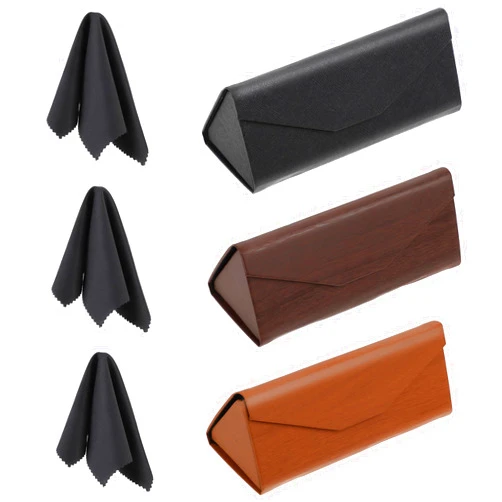 Hariendny 3 Pack Portable Sunglasses Case Foldable Glasses Case 6.38 x 2.72 x 2.52in(L*W*H) PU Hard Shell Eyeglasses Case With 3 Cleaning Cloths