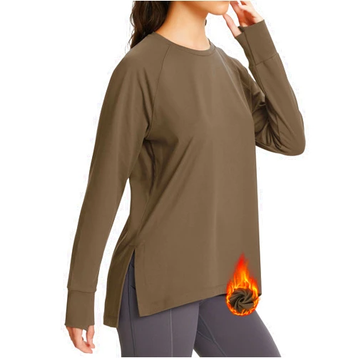 BALEAF Women's Fleece Tops Thermal Long Sleeve Shirts Sweatshirts Workout Athletic Running Side Slit Thumbholes