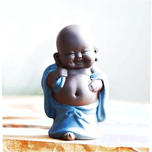 Kingzhuo Ceramic Tiny Cute Buddha Statue Monk Figurine Creative Baby Crafts Dolls Ornaments Gift Classic Delicate Ceramic Arts and Crafts Tea Accessories 4'' Inches High (6 x 10 CM)