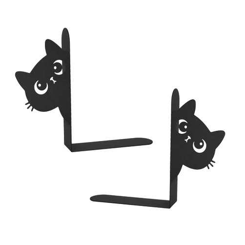 TYLCC Metal Cat Book Ends, 1 Pairs Cute Bookends for Shelves Decorative for Home Office Desk Bookshelf Decor (Black, Cartoon)