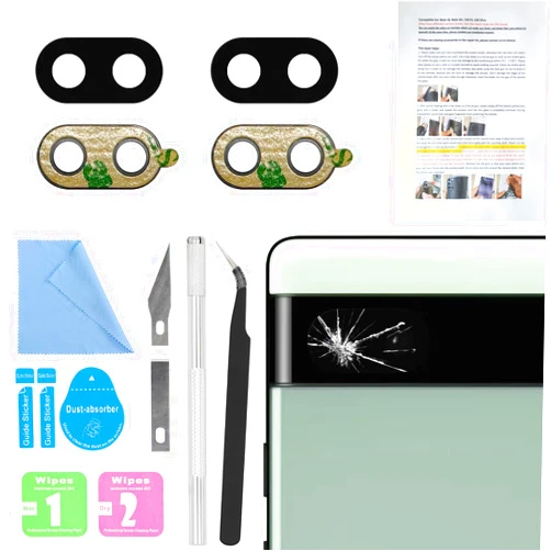 ASDAWN 2 PCS for ASDAWN Back Rear Camera Lens Glass Replacement for Google Pixel 6a with Pre-Installed Adhesive, 6.1 Inches Pixel 6a Back Camera Lens Glass kit with Installation Manual + Repair Tool Set