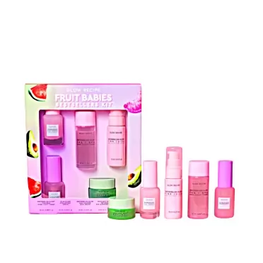 Glow Recipe Fruit Babies Skincare Kit - Gift Set with Retinol Eye Cream, Oil Free Face Moisturizer, BHA PHA Facial Toner, Hyaluronic Acid Serum & Niaciniamide Dew Drops Serum