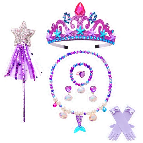 YOLINYOISH Princess Accessories Dress Up Set with Crowns, Necklaces, Wands, Rings, Gloves Costume Toys for Toddler Girls