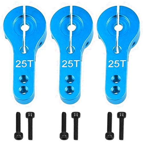 Vgoohobby 3PCS Vgoohobby 25T Aluminum Servo Horns Arms M3 Threads Metal Steering Arm Compatible with RC Car Truck Buggy Airplane,Blue