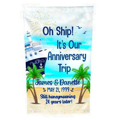 DesignsbyDMK Oh Ship! It's Our Anniversary Trip - Cruise Door Decoration - PERSONALIZED - Banner - Flag - Standard or Premium Fabric - CF004