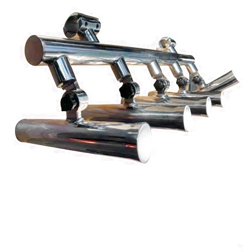 HANGKAI 5 Tubes Fishing Rod Holder,35° Angle Adjust,Stainless Steel Fishing Console Rod,Boat Rocket Launcher,T Top fit for 1''-1-1/4'' Tube Adjustable Silver