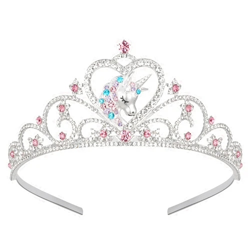 SWEETV Unicorn Princess Tiaras for Girls, Crystal Kids Crown Headband, Birthday Party Hats, Halloween Costume Hair Accessories