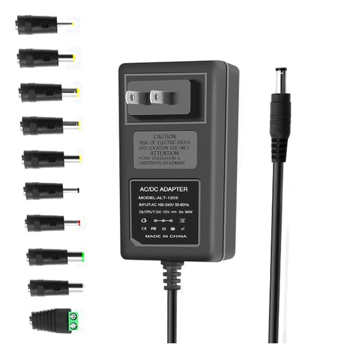 Arybroourd 12V 3A Power Supply Adapter 36W Transformer, 100-240V 50-60Hz AC to DC Adapter, 12 Volt 3 Amp DC Power Supply, & 10 Tips