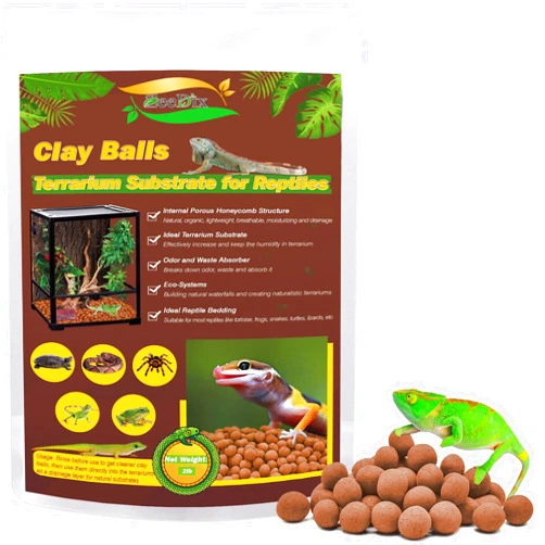 ZeeDix 2LBS Expanded Clay Balls for Reptile Terrarium Substrate - 100% Natural Lightweight Clay Pebbles Substrate, Bioactive Terrarium Substrate for Frogs Bearded Dragon Tortoises Snake Bedding