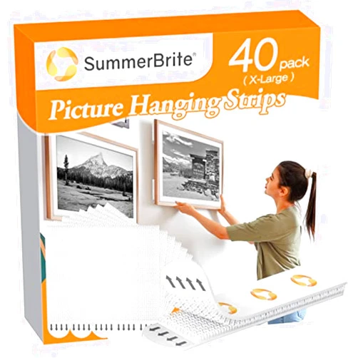 Summerbrite Picture Hanging Strips,Heavy Duty Picture Hanger Kit, Removable Damage Free,Picture Hanging Hooks,White X Large (40Pack)