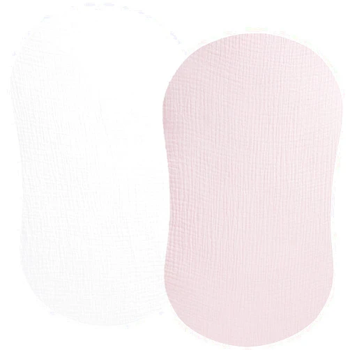 Fadacudan Muslin Bassinet Sheet Compatible with Halo Bassinest Swivel Flex Glide Premiere & Luxe Series Sleeper 2 Pack Cotton Stylish Boho Fitted Bassinet Sheets Super Soft for Baby White & Pink