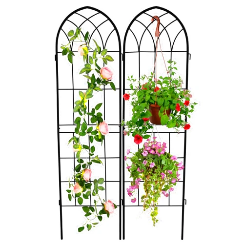 LZRS 2 Pack 71x20in Rustic Iron Arch Decoration Garden Trellis with Black Metal Coating – Perfect for Supporting Climbing Plants Outdoor, Roses, Vines, Flowers, and Vegetables.