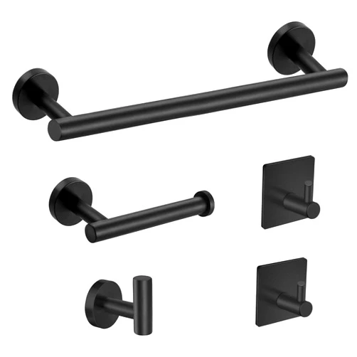 Tudoccy 5-Pieces Matte Black Bathroom Hardware Set SUS304 Stainless Steel Round Wall Mounted - Includes 16