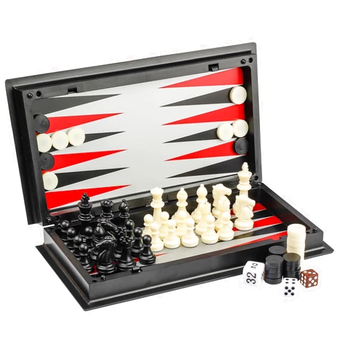 SIMPLEWIN 3 in 1 Chess Backgammon Checkers Set,9.8 Inch Magnetic Chess Board,Folding Board Travel Games for Adults and Kids,Lightweight Portable Educational Toy