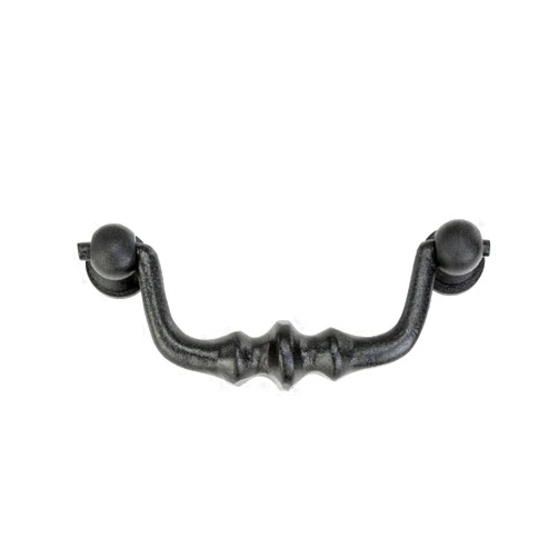 Renovators Supply Manufacturing Black Wrought iron Drawer Bail Pull 4.38 Inch Long Antique Kitchen Cabinet Drop Style Swing Handles Rust Resistant Powder Coat Finish with Mounting Hardware