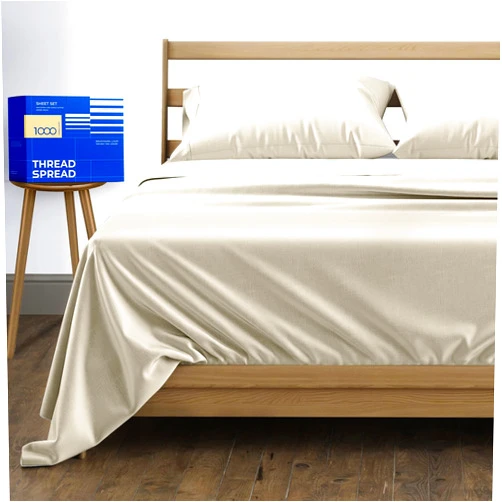THREAD SPREAD Pure Egyptian King Size Cotton Bed Sheets Set (King, 1000 Thread Count) Ivory Bed Linen Set - Bedding Pillow Cases (4 Pc) - Sateen Sheets - 16 in Deep Pocket King Sheets