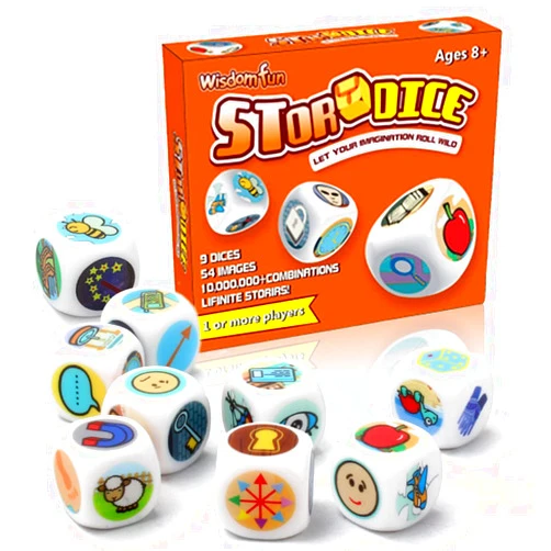 OPTSPTOY Story Dice Set, 9 Colorful Storytelling Cubes for Early Education, 54 Images Iconic Storytelling Game Dice, Language Expression/Imagination, Family Union/Party/Gifts for Kids/Adults (Orange)