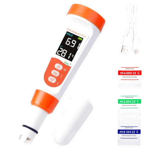 hygger Pool Salt Tester & PH Meter, 5-in-1 Digital Pool Water Tester, High Accuracy Salinity PH Temp EC and TDS Saltwater Pool Test Kit for Aquarium Swimming Pool Hot Tub and Swim Spas