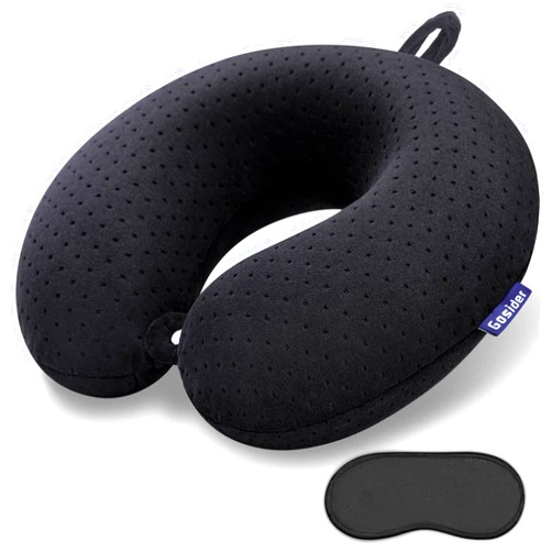 Gosider Black Travel Neck Pillow Memory Foam Airplane Pillow for Neck and Head Support Soft Portable U Shape Neck Pillow for Plane, Car & Home Office Use
