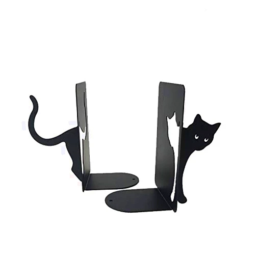 MsFun Books Ends Decorative, Cat Bookends Cute for Bookshelf,Unique Heavy Books Holder, Black Office Decor Cat Desk Accessories